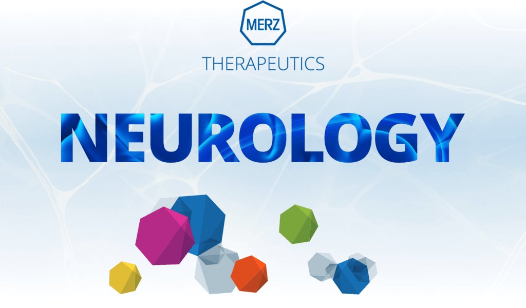 Merz-logg och med ordet Neurology under samt färgglada heptagoner.